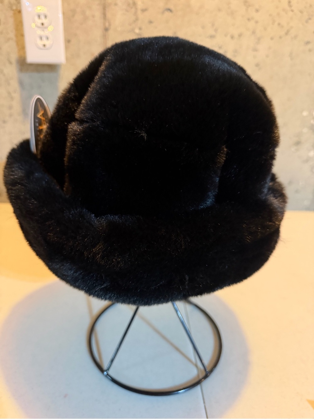Scala Black Plush Faux Fur Trapper Hat